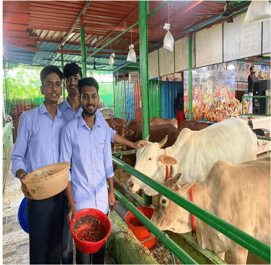 A group visit to a gaushala is a rewarding experience, combining hands-on activities with learning. We fed and groomed the cows, learning about their care and cultural significance. Workshops and team efforts in cleaning fostered community and responsibility. The visit deepened our understanding of animal welfare and sustainable practices.